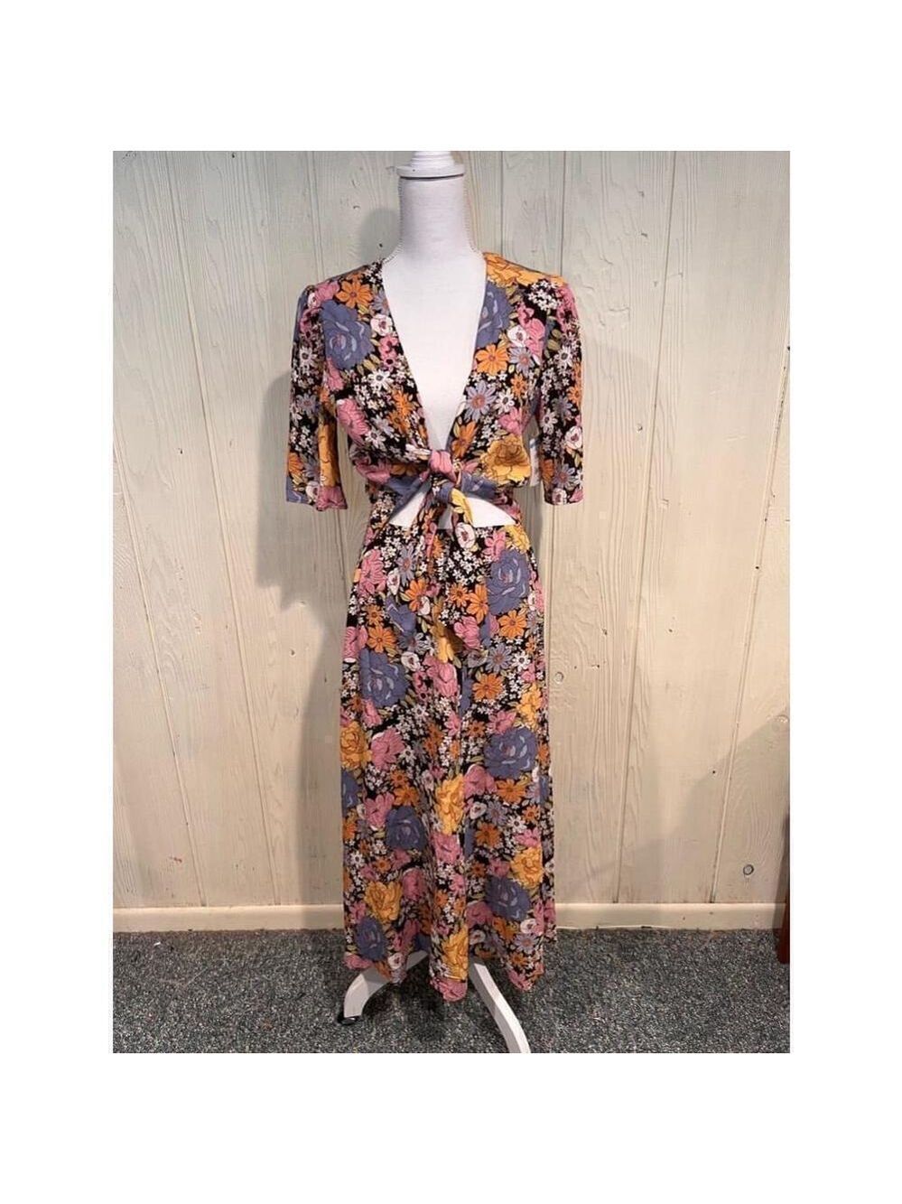 WAYF Floral Maxi Dress Black Pink Size Small